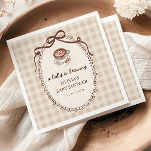 Serviette En Papier Une Baby Shower Café Gingham 'Un Bébé se Prépare'