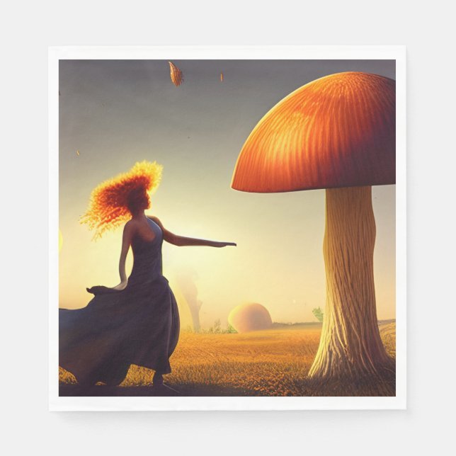 Serviette En Papier Une femme et un immense champignon (Devant)