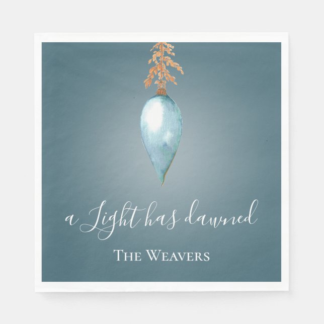 Serviette En Papier Une Lumière Est Apparue | Aquarelle bleue Noël (Devant)