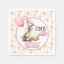 Serviette En Papier Une oie sotte personnalisée rose 1er anniversaire
