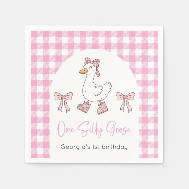 Serviette En Papier Une oie sotte rose 1er anniversaire (Devant)