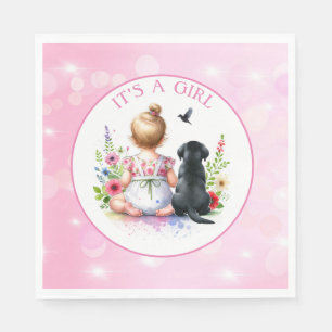 Serviette En Papier Une petite fille et son chiot   C'est une fille