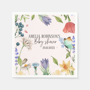 Serviette En Papier Une Petite Fleur sauvage Baby shower Peach