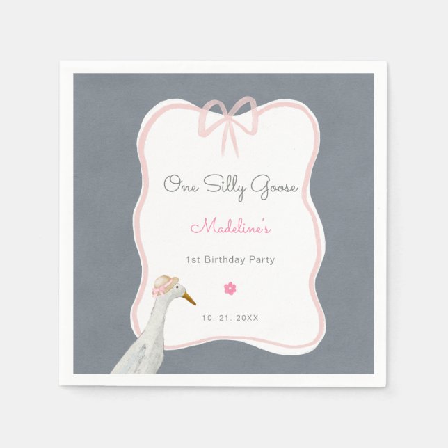 Serviette En Papier Une sotte rose oie 1ère fête d'anniversaire (Devant)