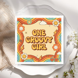 Serviette En Papier Une Super Fille Retro Arc-en-ciel 1er fête d'anniv