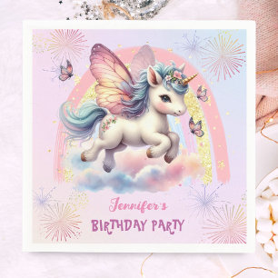 Serviette En Papier Unicorn Anniversaire fête rose or Rainbow Papier