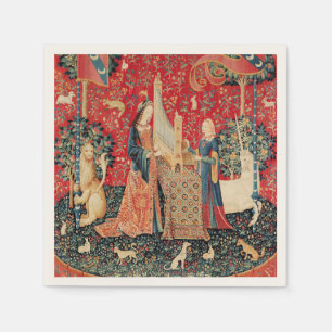 SERVIETTE EN PAPIER UNICORN ET DAME JOUER ORGE AVEC ANIMAUX