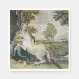 Serviette En Papier Unicorn et une jeune femme (par Domenichino)