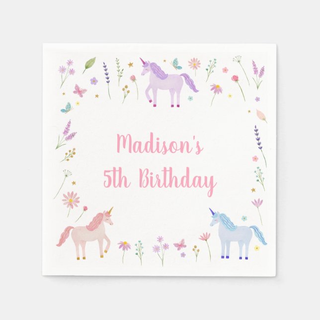 Serviette En Papier Unicorn Meadow Pastel Pink Gold Birthday (Devant)