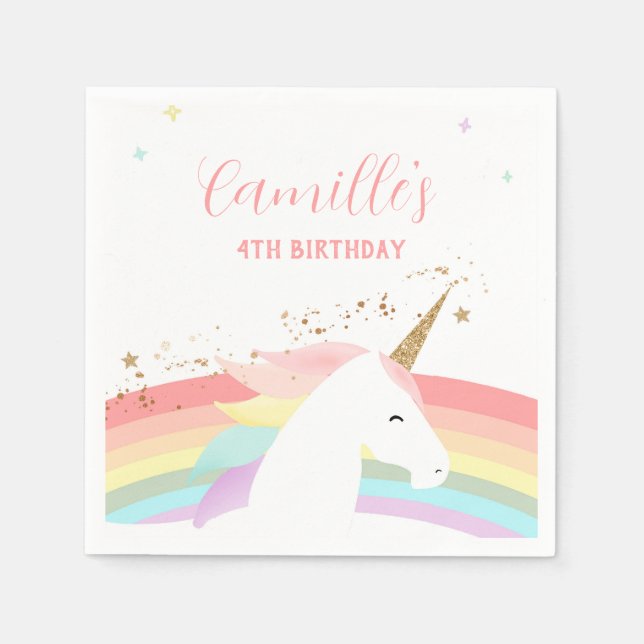 Serviette En Papier Unicorne anniversaire invitation rainbow moderne (Devant)