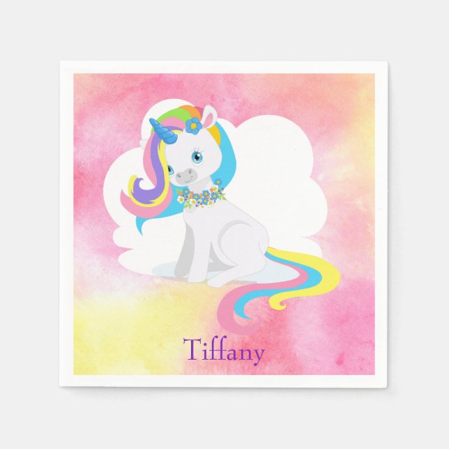 Serviette En Papier Unicorne blanche jolie arrière - plan d'aquarelle  (Devant)