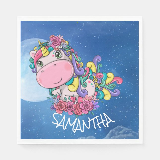 Serviette En Papier Unicorne Bleue Lune (Devant)