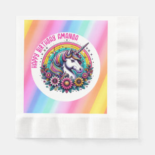 Serviette En Papier Unicorne colorée et arc-en-ciel Anniversaire perso