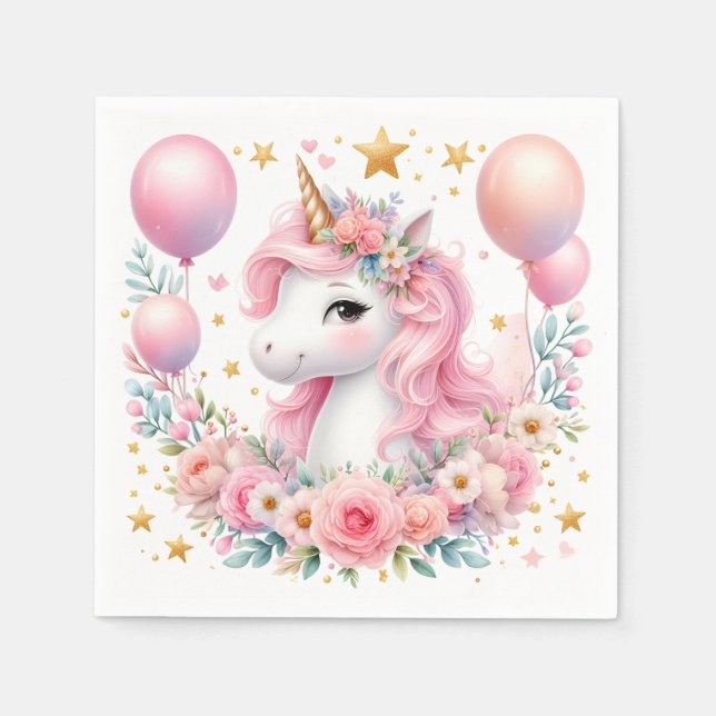 Serviette En Papier Unicorne rose (Devant)