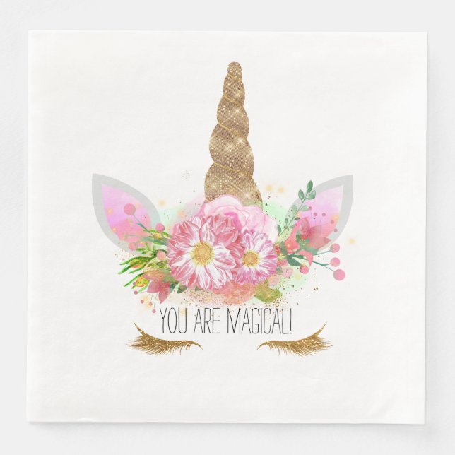 Serviette En Papier Unicorne rose floral (Devant)