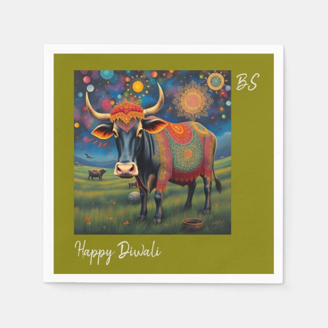 Serviette En Papier Unique Diwali Holy Cows in Disguise Art (Devant)