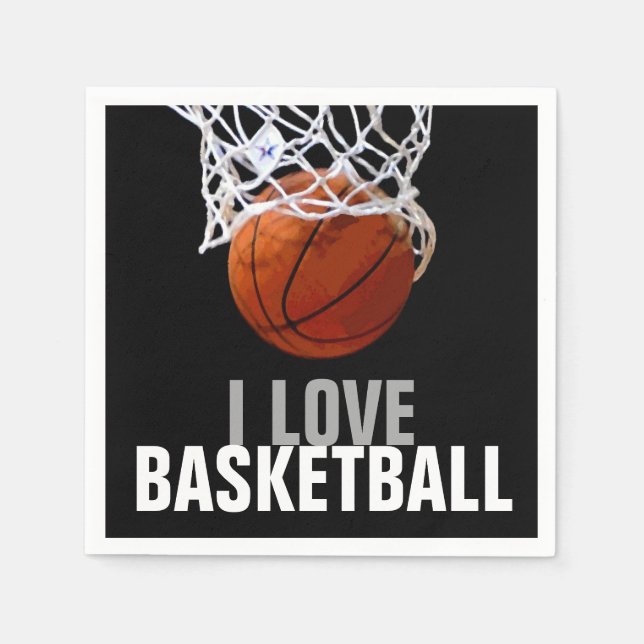 Serviette En Papier Unique Moderne I Love Basketball Party (Devant)
