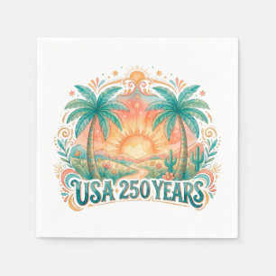Serviette En Papier USA 250 Ans Palmiers Patriotique Lever de Soleil D