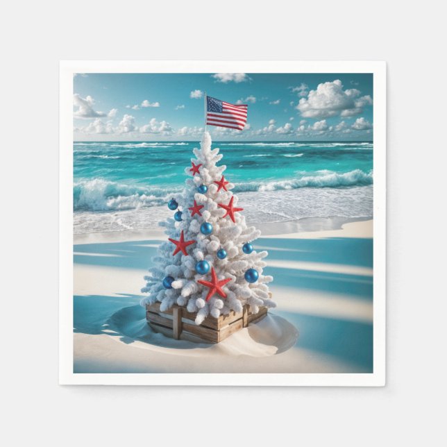 Serviette En Papier USA Flag Christmas Tree (Devant)