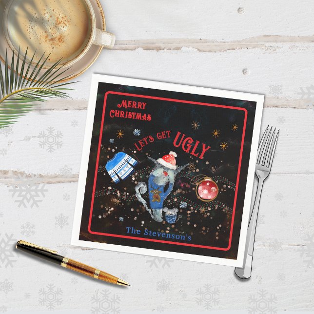 Serviette En Papier Vacances Chat et Souris moche (Ugly Sweater Cat & Mouse Holiday Paper  Napkins
)