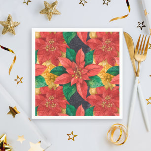 Serviette En Papier Vacances de Noël en Aquarelle Florale Poinsettia