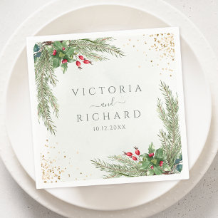 Serviette En Papier Vacances d'hiver Botanical Greenery Mariage