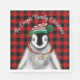 Serviette En Papier Vacances festives mignonnes Pingouin rouge noir pl
