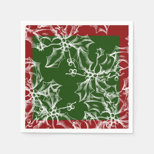 Serviette En Papier Vacances Holly Cocktail Napkins (Devant)