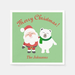 Serviette En Papier Vacances Père Noël et Ours Noël