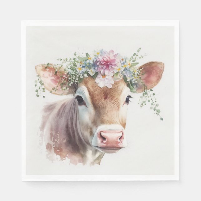 Serviette En Papier Vache avec tête florale (Devant)