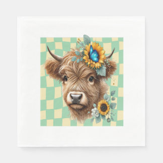 Serviette En Papier Vache de tournesol, Vache de joli Highland