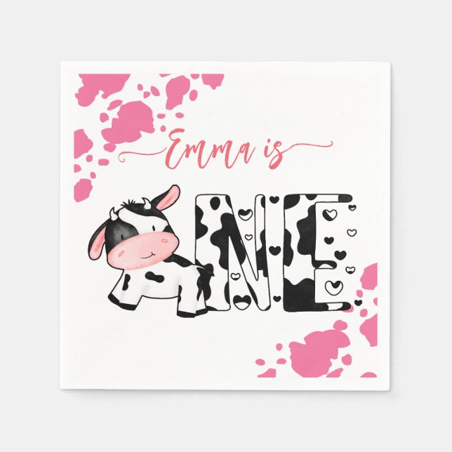 Serviette En Papier Vache fête table rose vache motif personnalisé (Devant)