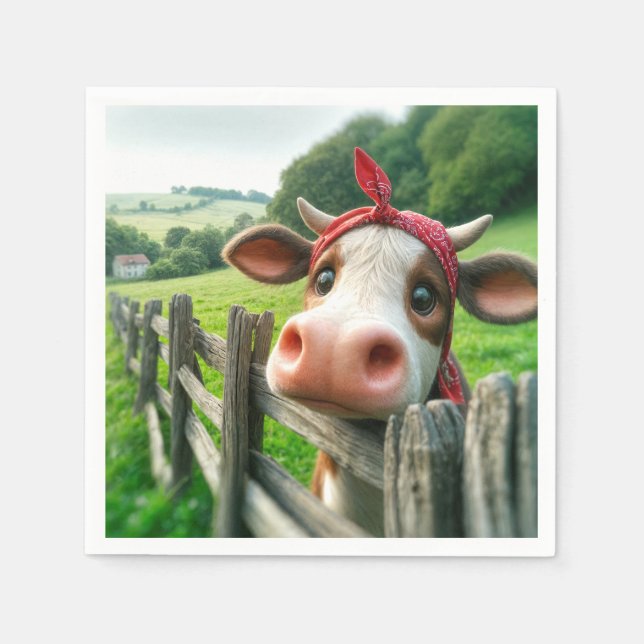 Serviette En Papier Vache Heifer portant un Kerchief (Devant)