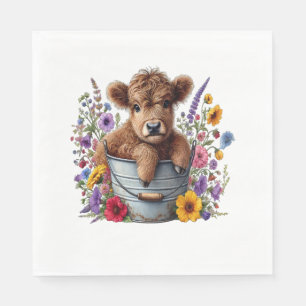 Serviette En Papier Vache Highland dans le seau à fleurs, mignonne
