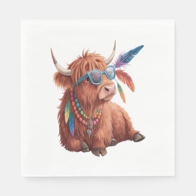 Serviette En Papier Vache Highland, Vache Cool, Sunglass (Devant)