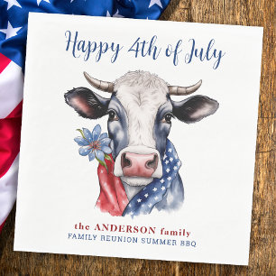 Serviette En Papier Vache Joyeux 4 juillet Rouge Blanc Bleu Patriotiqu