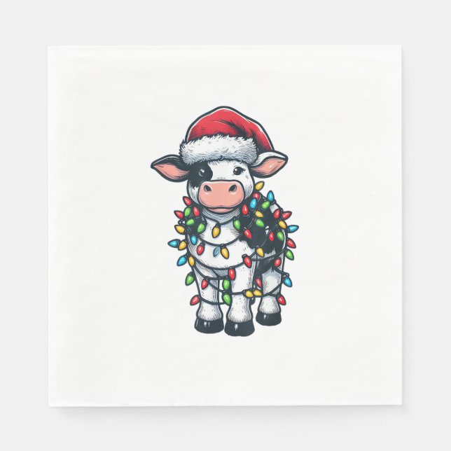 Serviette En Papier Vache Xmas tenue mignonne Père Noël Vache (Devant)