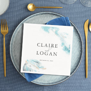Serviette En Papier Vagues Bleues Éclaboussantes Mariage Côte