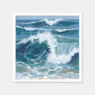 Serviette En Papier Vagues de l'océan déferlantes Aquarelle bleue cô