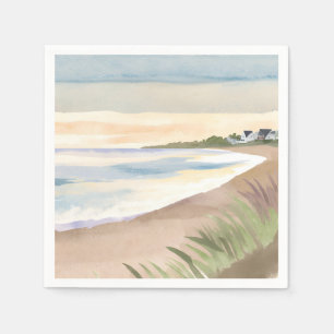 Serviette En Papier Vagues de plage Aquarelle de l'océan côtier