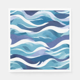 Serviette En Papier Vagues d'océan bleu Aquarelle moderne et simplis