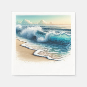 Serviette En Papier Vagues d'océan déferlantes Mariage de plage côtièr