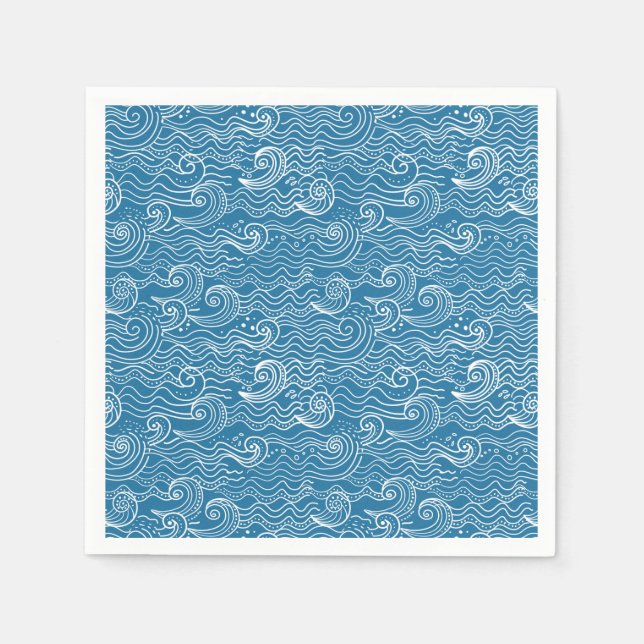 Serviette En Papier Vagues océaniques bleues et blanches (Devant)