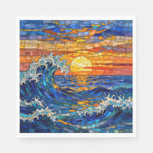 Serviette En Papier Vagues océaniques côtières au coucher du soleil