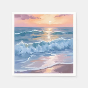 Serviette En Papier Vagues océaniques pastel Peinture marine aquarelle
