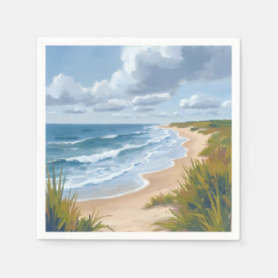 Serviette En Papier Vagues océaniques   Peinture côtière de plage