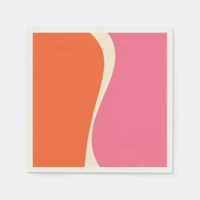 Serviette En Papier Vagues simples 2 en rose, orange et crème (Devant)