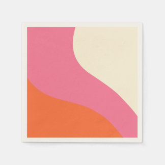 Serviette En Papier Vagues simples - rose, orange et crème