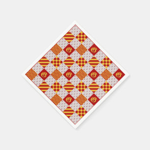 Serviette En Papier Vair rouge médiéval jaune Ermine Motif héraldique 