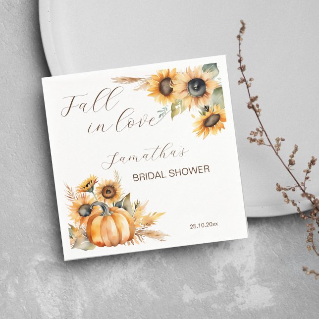 Serviette En Papier Vaisselle de tournesols de citrouille boho Tombez  (Fall in love boho sunflowers pumpkin pampas grass bridal shower tableware personalized napkins )